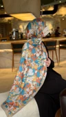 Pamuklu Garden Desen Şal-Orange thumbnail 5