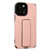 Apple İphone 12 Pro Max Kılıf Mega Standlı Silikon - Pudra thumbnail 2