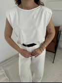 Kadın Arkası Dantel Detaylı Basic Tshirt Ekru thumbnail 2