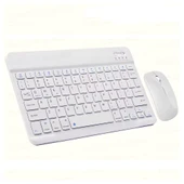 ScHitec Bluetooth Klavye + 2,4 Ghz+Bluetooth Mouse Seti Type-C Şarjlı Beyaz thumbnail 1