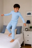Soft Mavi %100 Pamuk Basic Erkek Çocuk Pijama Takımı thumbnail 6