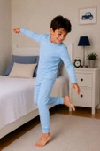 Soft Mavi %100 Pamuk Basic Erkek Çocuk Pijama Takımı thumbnail 7