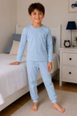 Soft Mavi %100 Pamuk Basic Erkek Çocuk Pijama Takımı thumbnail 2