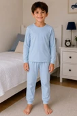 Soft Mavi %100 Pamuk Basic Erkek Çocuk Pijama Takımı thumbnail 1