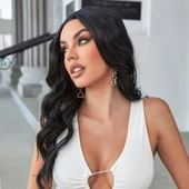Siyah Su Daalı Uzun Boy Tül Peruk thumbnail 3