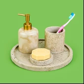 Bath Traverten Görünümlü Banyo Seti - Gri thumbnail 2