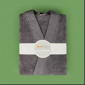 Soft Premium Unisex Bornoz - Antrasit - L / XL thumbnail 3