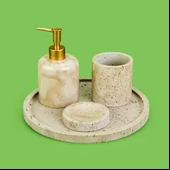 Bath Traverten Görünümlü Banyo Seti - Gri thumbnail 1