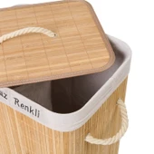 Living Bambu Çift Hazneli Örme Çamaşır Sepeti - Bej - 80 lt thumbnail 3