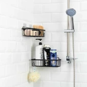 2'li Kancalı Banyo Duş Rafı - Siyah thumbnail 1