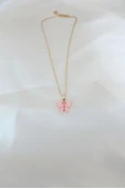 Gold Kaplama Pembe Sedefli Kelebek Kolye thumbnail 2