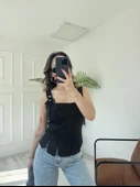 Kadın Atlas Dilimli Büstiyer Siyah thumbnail 2