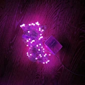 10m 100 Led Damla Uçlu Pembe Işık Şeffaf Kablo thumbnail 1