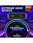 Crucial T705 1TB PCIe Gen5 NVMe M.2 SSD CT1000T705SSD5 (13600-10200 MBs) Heatsink Soğutuculu thumbnail 3