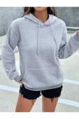 Fiery Night Kapüşonlu Basic Sweatshirt Gri thumbnail 1