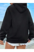Fiery Night Kapüşonlu Basic Sweatshirt Siyah thumbnail 2