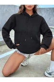 Fiery Night Kapüşonlu Basic Sweatshirt Siyah thumbnail 1