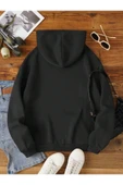 Organik Yolda Kapüşonlu Oversize Sweatshirt Siyah thumbnail 2