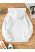 Organik Yolda Kapüşonlu Oversize Sweatshirt Beyaz thumbnail 2