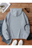 Organik Yolda Kapüşonlu Oversize Sweatshirt Gri thumbnail 2