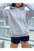 Fiery Night Kapüşonlu Basic Sweatshirt Gri thumbnail 5