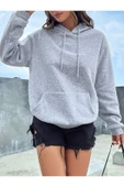 Fiery Night Kapüşonlu Basic Sweatshirt Gri thumbnail 6