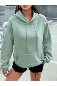 Fiery Night Kapüşonlu Basic Sweatshirt Mint Yeşili thumbnail 5