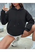 Fiery Night Kapüşonlu Basic Sweatshirt Siyah thumbnail 3