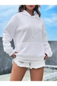 Fiery Night Kapüşonlu Basic Sweatshirt Beyaz thumbnail 3