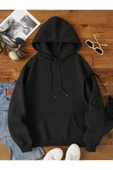 Organik Yolda Kapüşonlu Oversize Sweatshirt Siyah thumbnail 1