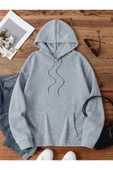Organik Yolda Kapüşonlu Oversize Sweatshirt Gri thumbnail 1