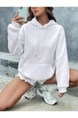 Fiery Night Kapüşonlu Basic Sweatshirt Beyaz thumbnail 1
