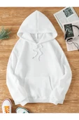 Organik Yolda Kapüşonlu Oversize Sweatshirt Beyaz thumbnail 1