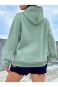 Fiery Night Kapüşonlu Basic Sweatshirt Mint Yeşili thumbnail 2