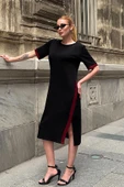 Siyah Şeritli Modal Elbise thumbnail 4