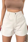 Mini Denim Şort cepli  -KREM thumbnail 1