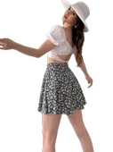 Desenli Krinkıl  Etek -GRİ thumbnail 1