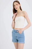 Defacto A1959 Mavi Normal Bel Katlamalı Paça Jean Şort thumbnail 5