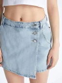 XSIDE Mavi Dar Fit Mini Jean Şort Etek thumbnail 5