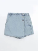 XSIDE Mavi Dar Fit Mini Jean Şort Etek thumbnail 7