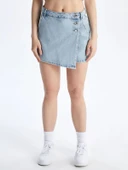 XSIDE Mavi Dar Fit Mini Jean Şort Etek thumbnail 4