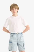 Defacto D8566 Mavi Erkek Çocuk Jean Şort thumbnail 4