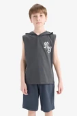 Defacto E0161 Gri Erkek Çocuk Beli Lastikli Basic Düz Şort thumbnail 4
