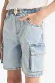 Defacto D8566 Mavi Erkek Çocuk Jean Şort thumbnail 6