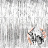 Gümüş Metalize Saçaklı Fon Perde thumbnail 3