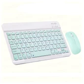 ScHitec Bluetooth Klavye + 2,4 Ghz+Bluetooth Mouse Seti Type-C Şarjlı Açık Yeşil thumbnail 1