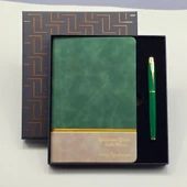 Yeşil Şeritli Defter Yeşil Metal Kalem Set thumbnail 1
