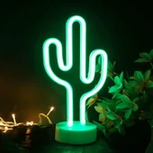 Neon Işıklı Kaktüs Masa Gece Lambası thumbnail 3