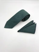 Brianze 8 Cm Yeşil Desenli Kravat Mendil Set thumbnail 2