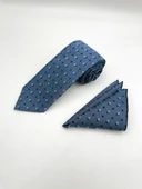 Brianze 8 Cm Mavi Desenli Kravat Mendil Set thumbnail 2